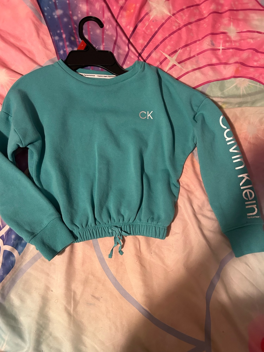 Calvin Klein Girls Teal Drawstring Waist Sweatshirt